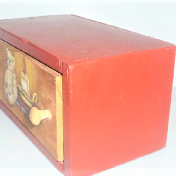 Handmade WOOD BOX Hand Painted Wood Storage Box Teddy Bear Shelf Vintage Box Ant - Picture 2 of 6